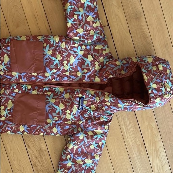 Patagonia Kids Floral Puffer Jacket - Brown and Blue - Picture 1 of 2